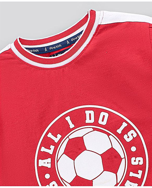 Pine Kids Half Sleeves Cotton T Shirt And Shorts Set Football Print - Red Blue
