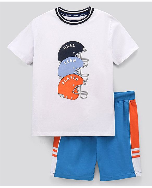Pine Kids Half Sleeves T Shirt and Shorts Set Placement Print - Multicolor