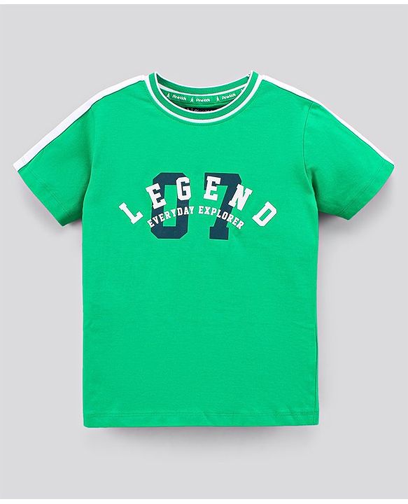 Pine Kids Bio Washed Half Sleeves T Shirt  and Shorts Set Text Print - Green