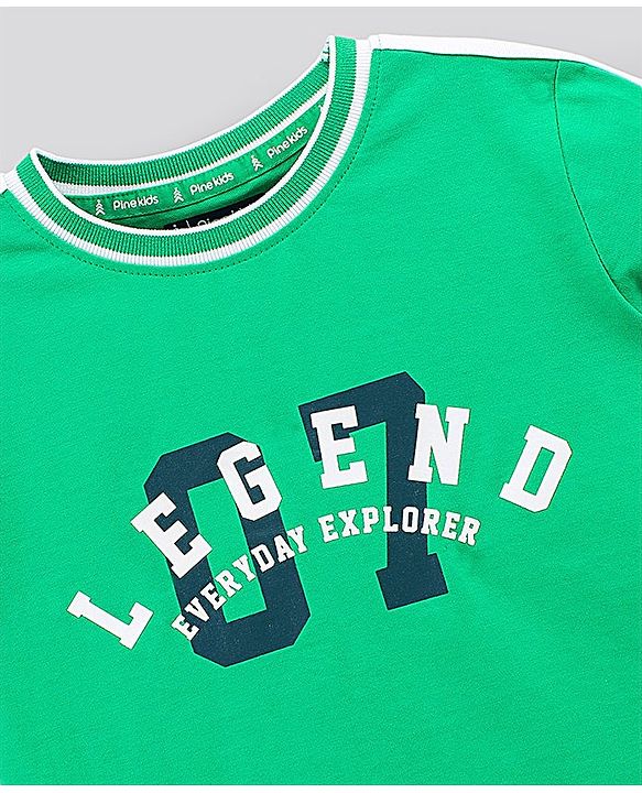 Pine Kids Bio Washed Half Sleeves T Shirt  and Shorts Set Text Print - Green