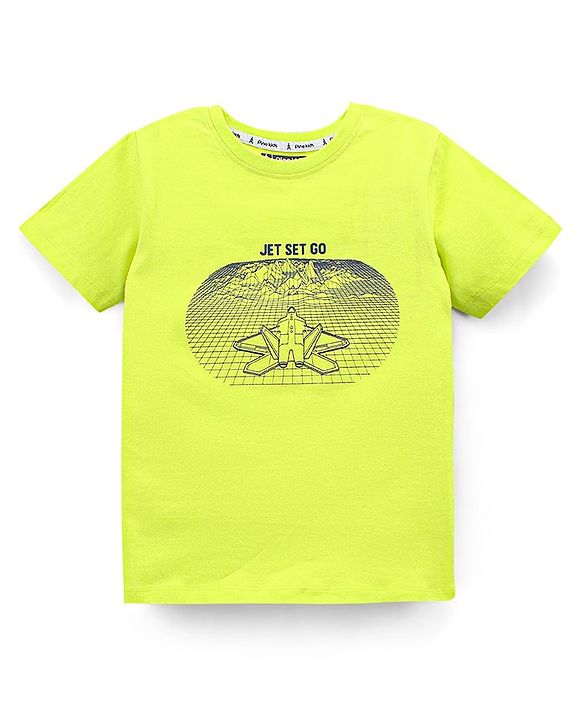 Pine Kids Half Sleeves Cotton T Shirt And Shorts Set Placement Print - Green Grey