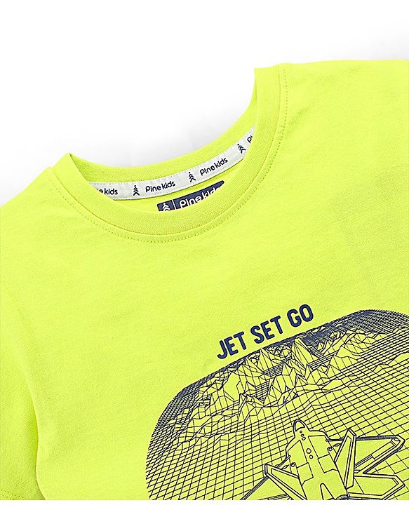 Pine Kids Half Sleeves Cotton T Shirt And Shorts Set Placement Print - Green Grey