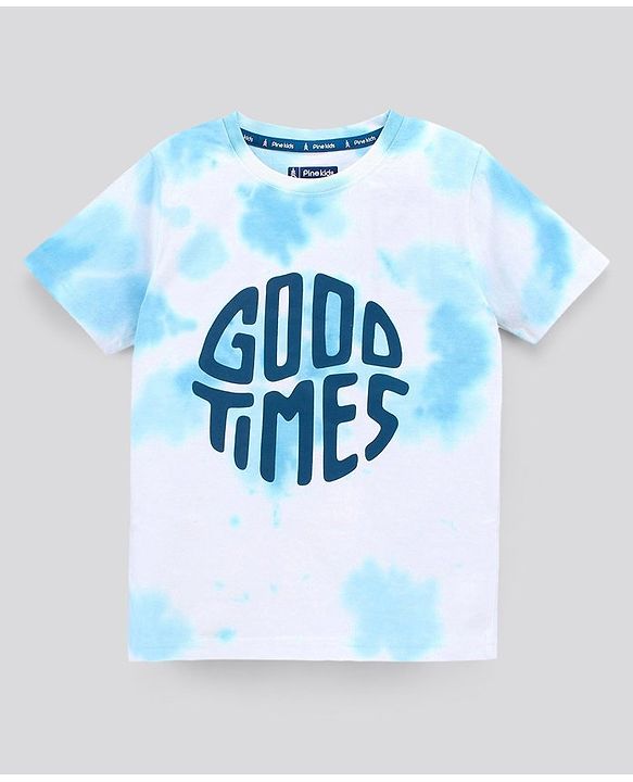 Pine Kids Half Sleeves Biowashed Cotton T-Shirt And Knee Length Shorts Set With Side Pockets Good Times HD Print - Blue