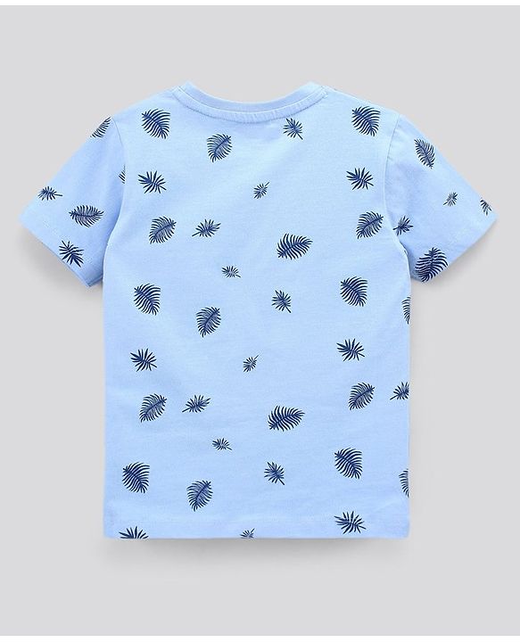 Pine Kids Bio Washed Half Sleeves T Shirt  and Shorts Set Leaf Print - Blue