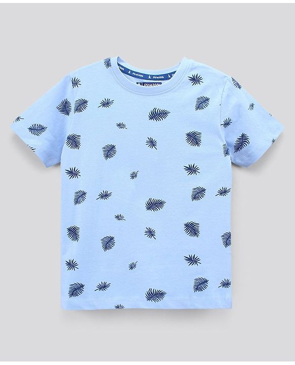 Pine Kids Bio Washed Half Sleeves T Shirt  and Shorts Set Leaf Print - Blue