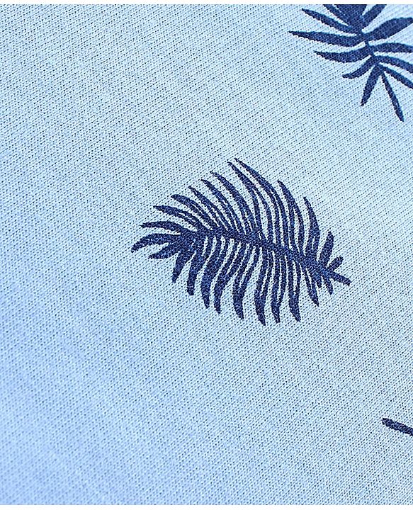 Pine Kids Bio Washed Half Sleeves T Shirt  and Shorts Set Leaf Print - Blue