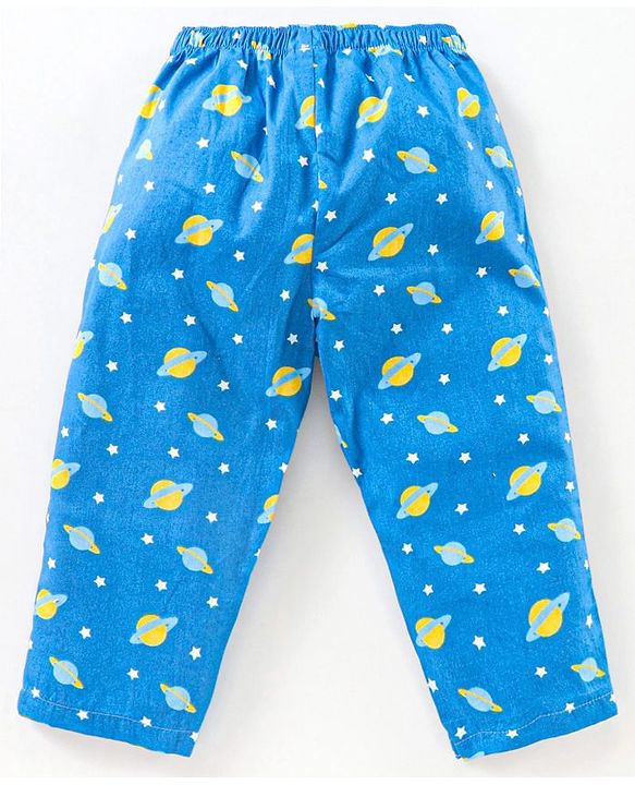 Babyhug Half Sleeves Woven Night Suit Stars & Planets Print - Navy