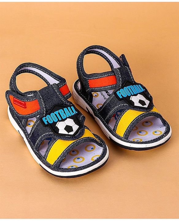 Cute Walk by Babyhug Open Toe Sandals with Velcro Closure Football Patch - Denim Blue