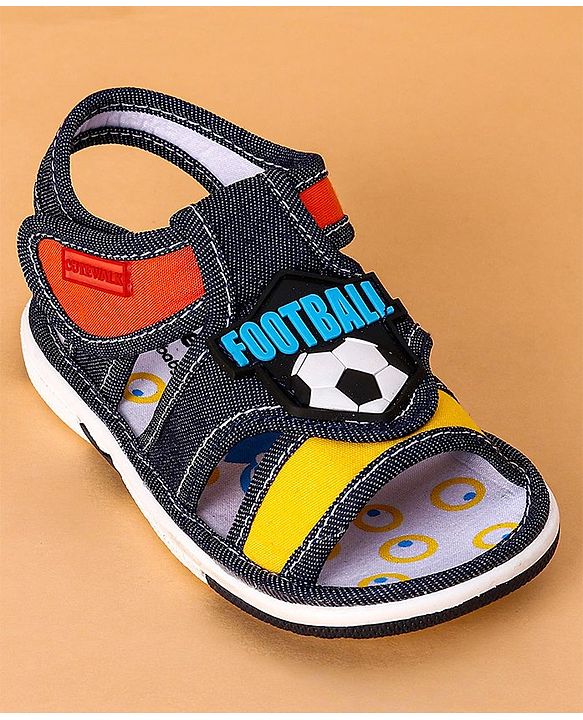 Cute Walk by Babyhug Open Toe Sandals with Velcro Closure Football Patch - Denim Blue