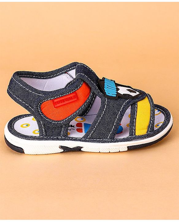Cute Walk by Babyhug Open Toe Sandals with Velcro Closure Football Patch - Denim Blue