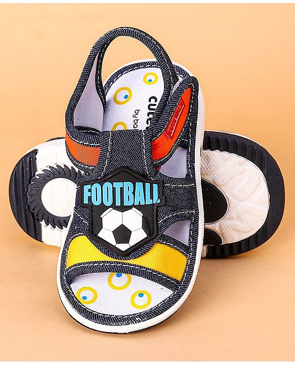 Cute Walk by Babyhug Open Toe Sandals with Velcro Closure Football Patch - Denim Blue