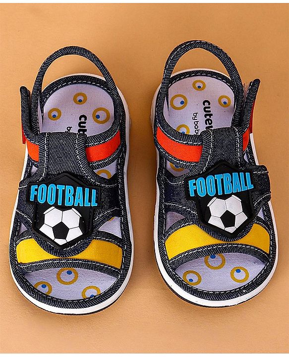 Cute Walk by Babyhug Open Toe Sandals with Velcro Closure Football Patch - Denim Blue