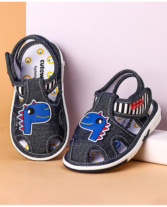 Cute Walk by Babyhug Open Toe Sandals with Velcro Closure Dino Patch - Coffee