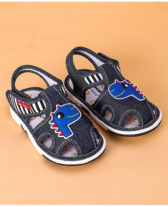 Cute Walk by Babyhug Open Toe Sandals with Velcro Closure Dino Patch - Coffee