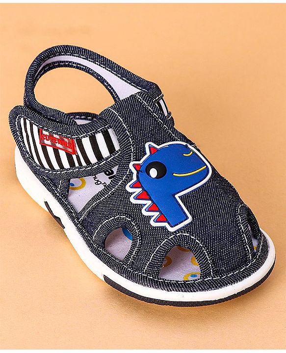 Cute Walk by Babyhug Open Toe Sandals with Velcro Closure Dino Patch - Coffee