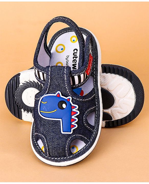 Cute Walk by Babyhug Open Toe Sandals with Velcro Closure Dino Patch - Coffee