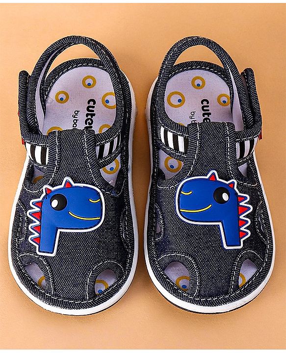 Cute Walk by Babyhug Open Toe Sandals with Velcro Closure Dino Patch - Coffee