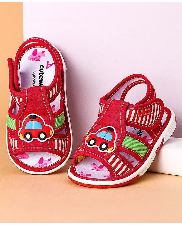 Cute Walk by Babyhug Open Toe Sandals with Velcro Closure Car Patch -  Red