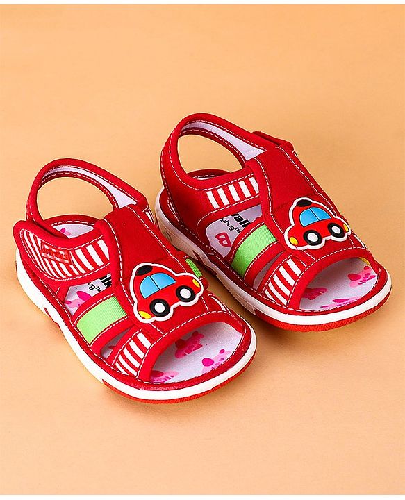 Cute Walk by Babyhug Open Toe Sandals with Velcro Closure Car Patch -  Red