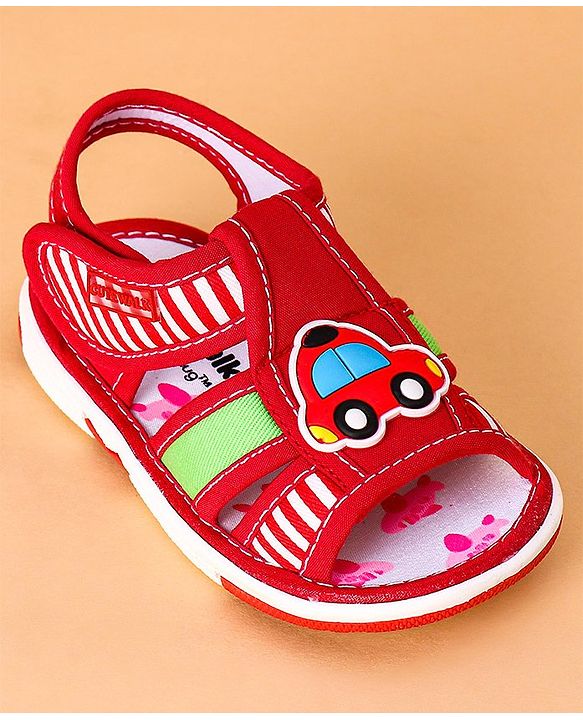 Cute Walk by Babyhug Open Toe Sandals with Velcro Closure Car Patch -  Red