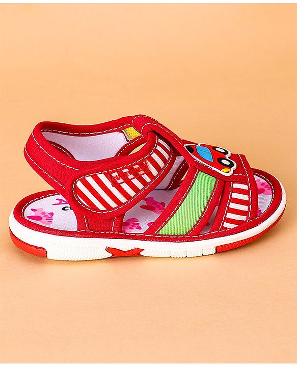 Cute Walk by Babyhug Open Toe Sandals with Velcro Closure Car Patch -  Red