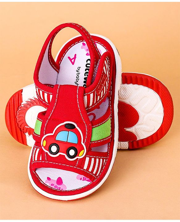 Cute Walk by Babyhug Open Toe Sandals with Velcro Closure Car Patch -  Red