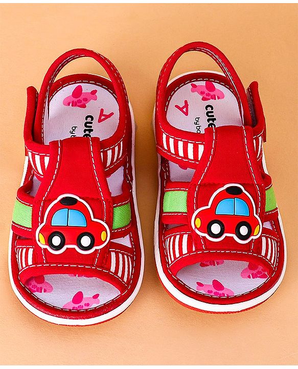 Cute Walk by Babyhug Open Toe Sandals with Velcro Closure Car Patch -  Red