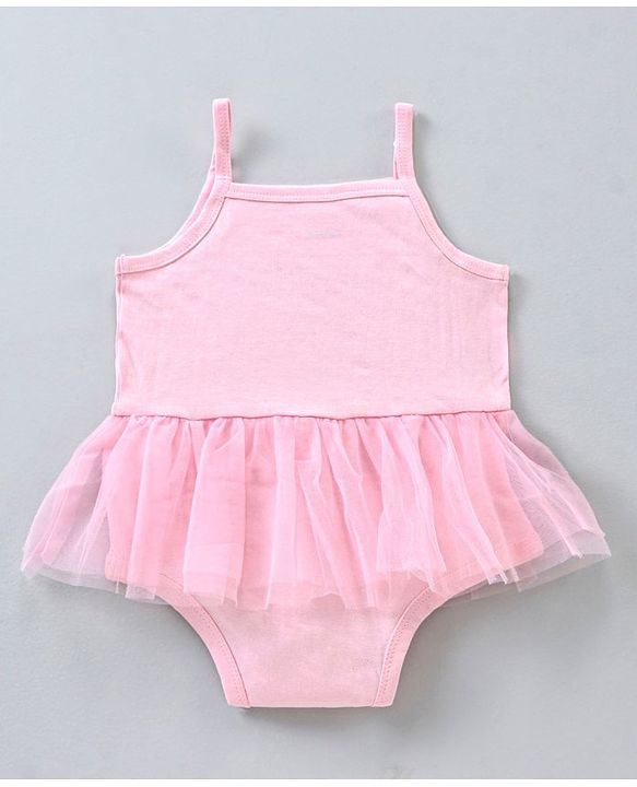 Babyhug 100% Cotton Singlet Sleeves Onesie Kitty Print with Net Detailing - Pink