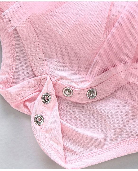 Babyhug 100% Cotton Singlet Sleeves Onesie Kitty Print with Net Detailing - Pink