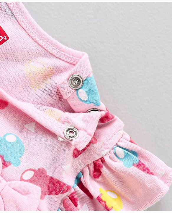 Babyhug 100% Cotton Short Sleeves Frock Style  Onesie Ice Cream Print - Pink