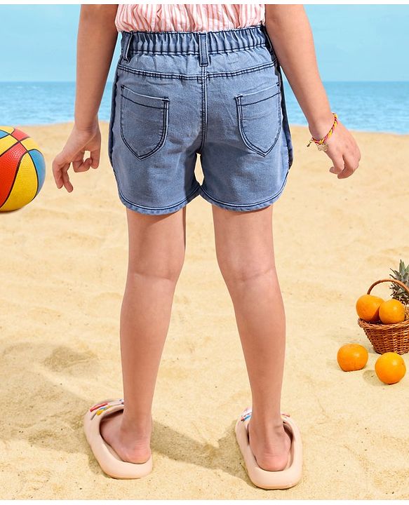 Babyhug Denim Shorts Flamingo Embroidery - Blue