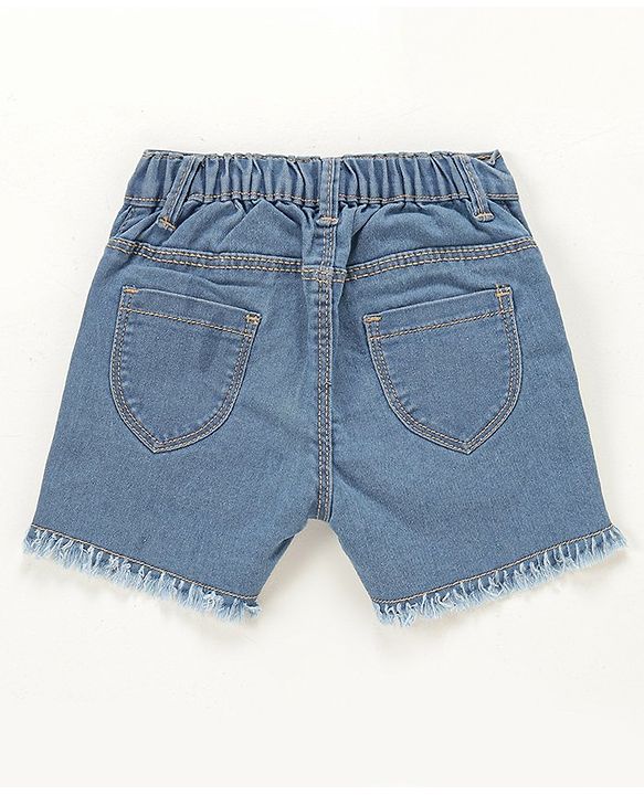 Babyhug Mid Thigh Washed & Embroidered Denim Shorts - Blue