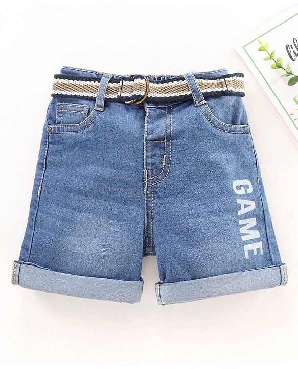 Babyhug Cotton Lycra Mid Thigh Length Denim Shorts Washed - Blue