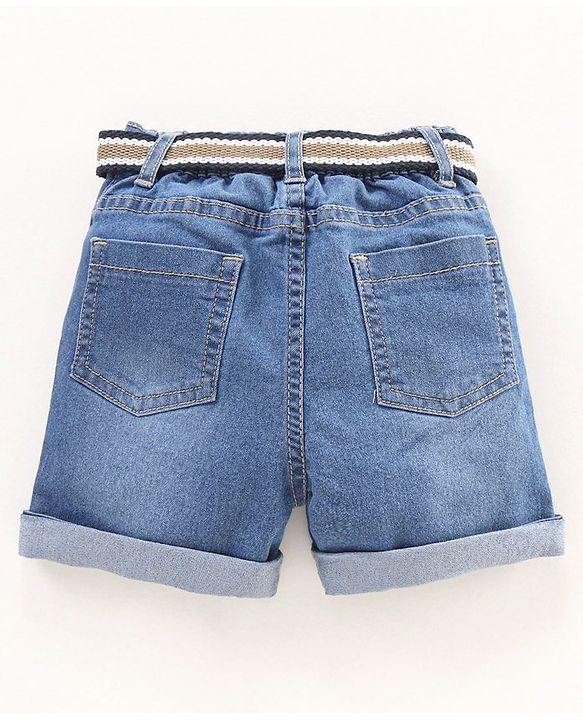 Babyhug Cotton Lycra Mid Thigh Length Denim Shorts Washed - Blue