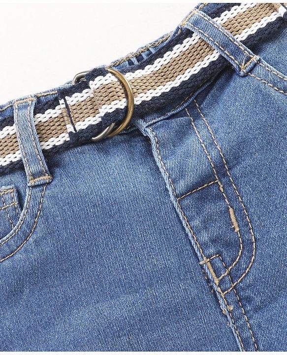 Babyhug Cotton Lycra Mid Thigh Length Denim Shorts Washed - Blue