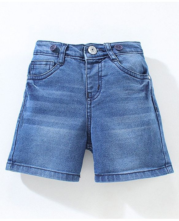 Babyhug Mid Thigh Washed Denim Shorts With Suspender - Blue