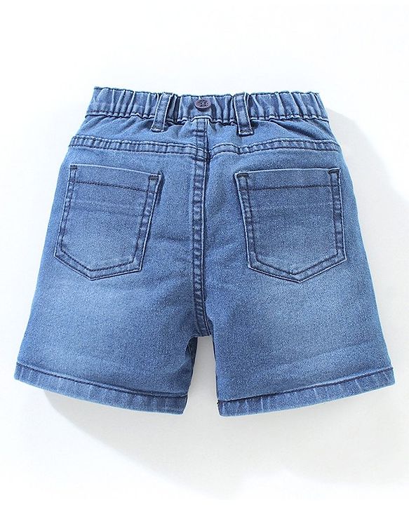 Babyhug Mid Thigh Washed Denim Shorts With Suspender - Blue