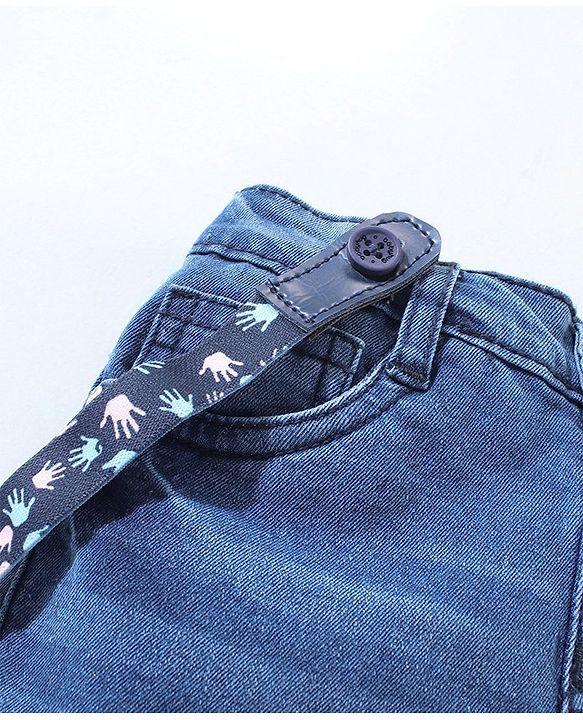 Babyhug Mid Thigh Washed Denim Shorts With Suspender - Blue