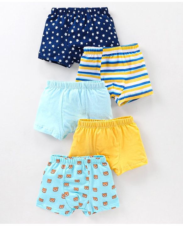 Babyhug 100% Cotton Striped & Star Printed Briefs Pack of 5 - Blue & Yellow