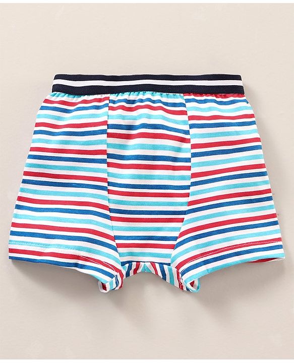 Babyhug 100 % Cotton Dino Print & Striped Briefs Pack Of 3 - Red & White