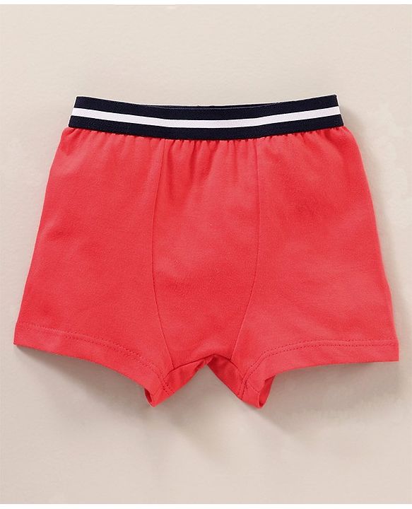 Babyhug 100 % Cotton Dino Print & Striped Briefs Pack Of 3 - Red & White
