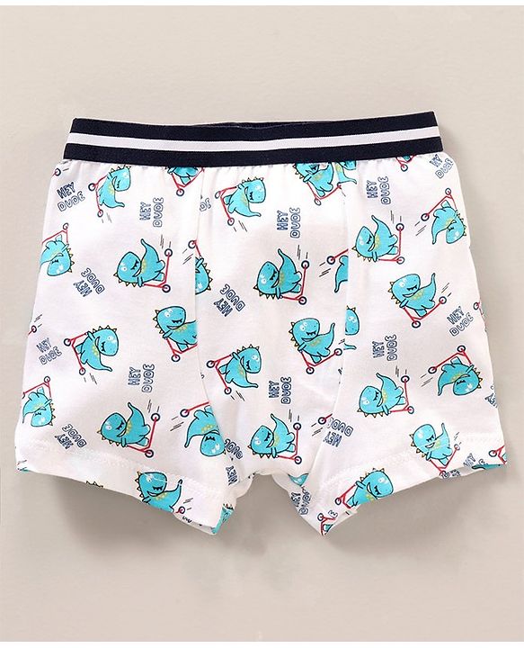 Babyhug 100 % Cotton Dino Print & Striped Briefs Pack Of 3 - Red & White