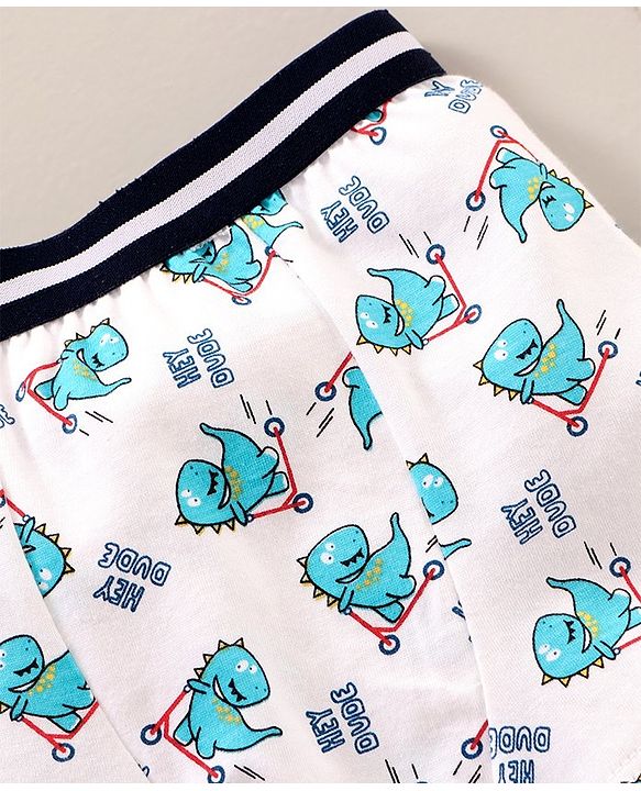 Babyhug 100 % Cotton Dino Print & Striped Briefs Pack Of 3 - Red & White