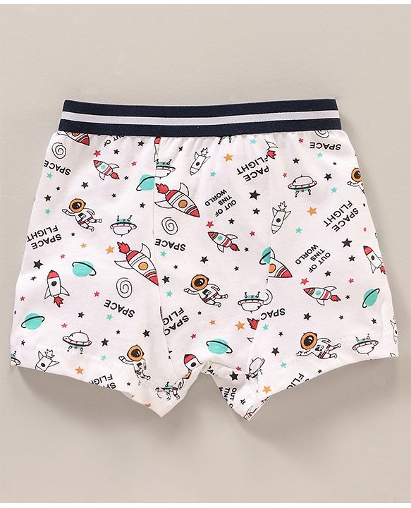 Babyhug 100% Cotton Striped Briefs Space Print Pack of 3 - White Navy