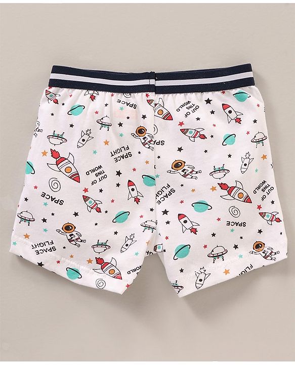 Babyhug 100% Cotton Striped Briefs Space Print Pack of 3 - White Navy