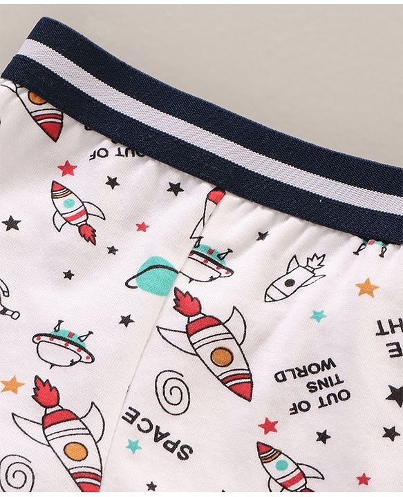 Babyhug 100% Cotton Striped Briefs Space Print Pack of 3 - White Navy