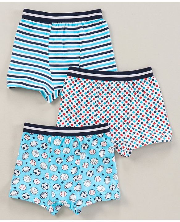 Babyhug 100% Cotton Knitted Briefs All Over Printed Pack of 3 - Blue