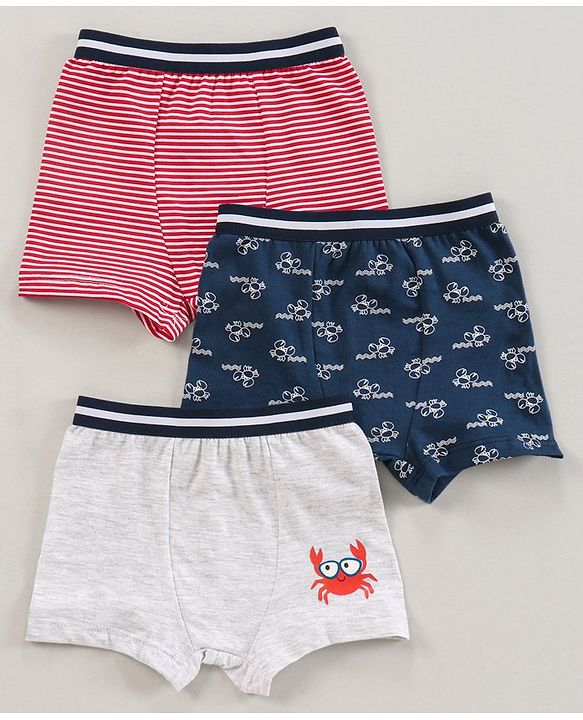 Babyhug 100% Cotton Knitted Briefs All Over Printed Pack of 3 - Blue Red White