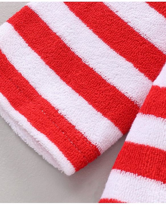 Babyhug Cotton Knit Hooded Bathrobe With Waist Belt Stripes - Red