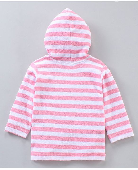 Babyhug 3/4th Sleeves Cotton Bathrobe Striped and Embroidered - Pink